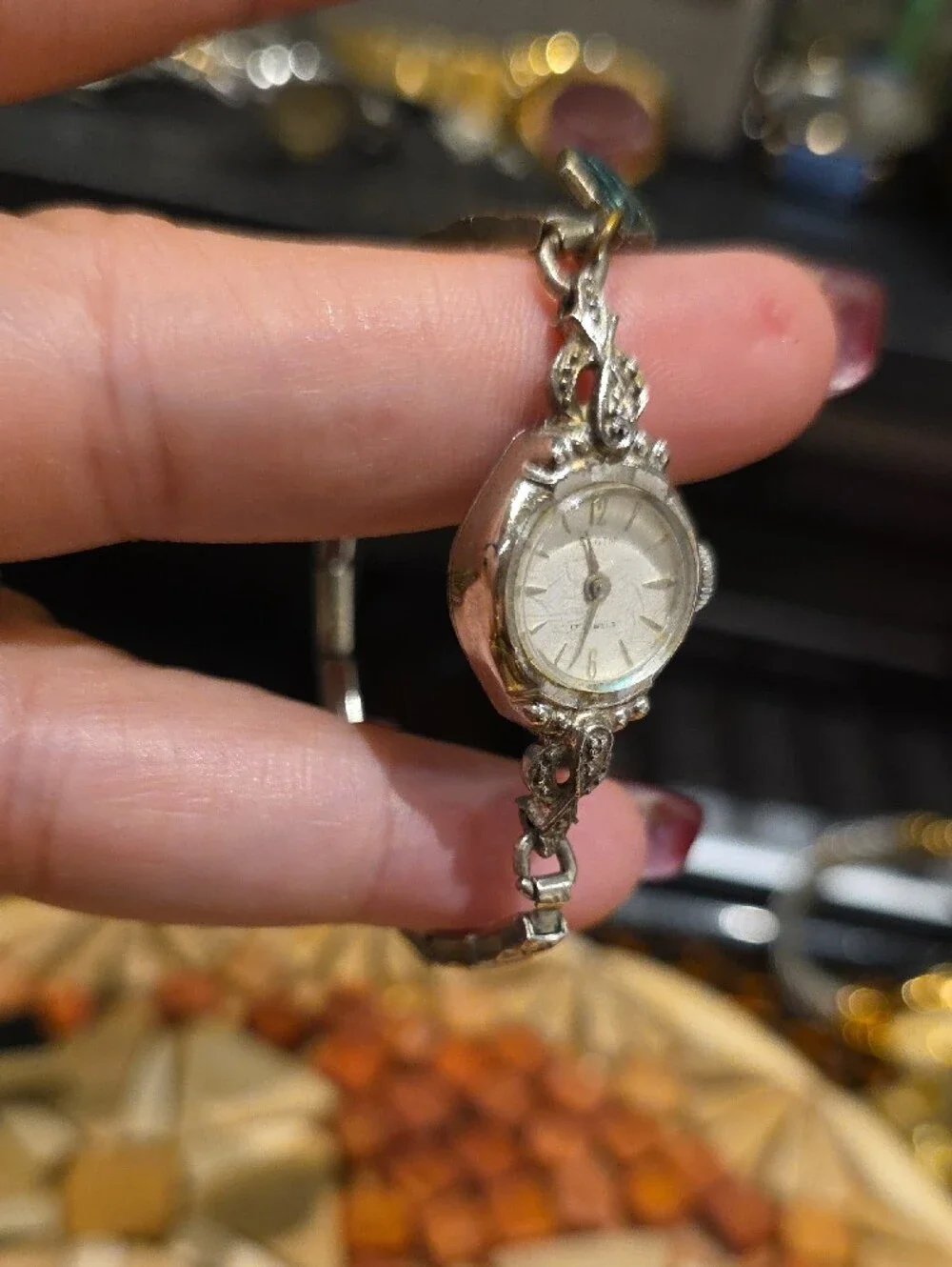 Vintage Silver-Tone Ladies Bracelet Watch with Teal Charm( Works)